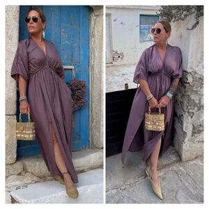 Unsung Poetry Flowy Purple Linen Maxi Dress